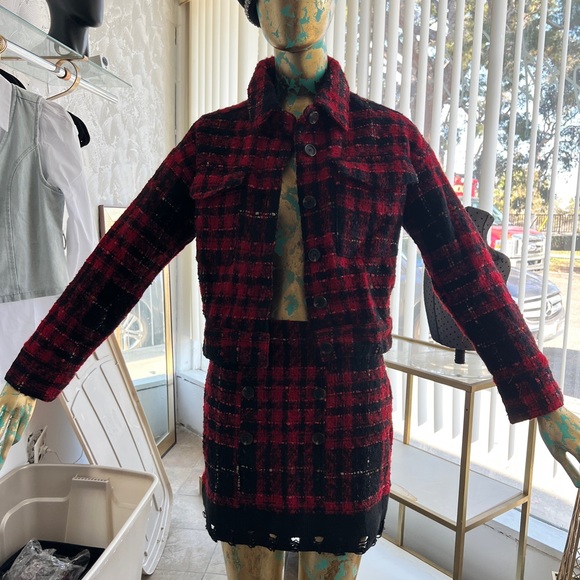 Honey Punch Red and Black Plaid Blazer and Skirt Set - Picture 4 of 4